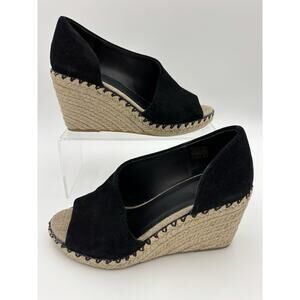Vince Espadrille Wedge Heel Black Suede Size 7.5 M Peep Toe D'Orsay